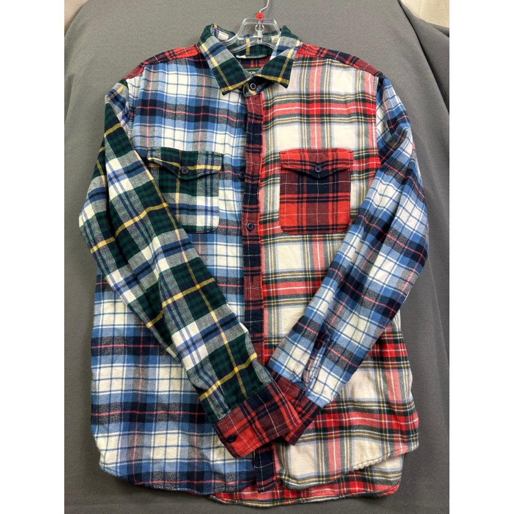 American Eagle Men's Patchwork Plaid Flannel Shirt Multicolor Colorblock Medium